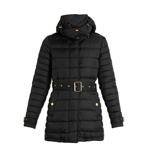 $1150 BURBERRY HARROWDEN BLUE HOODED BELTED QUILTED DOWN PARKA COAT JACKET L